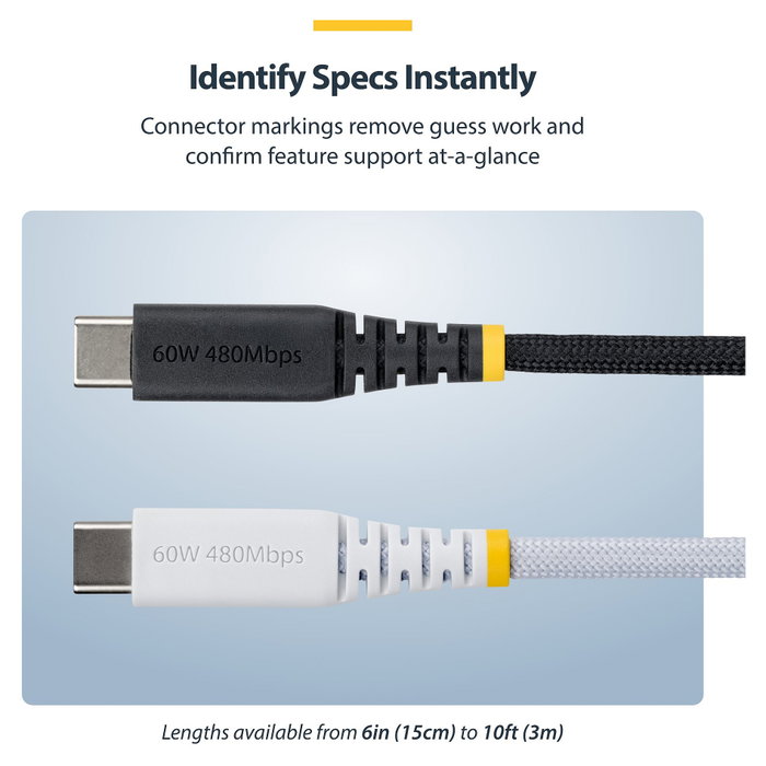 StarTech.com Cable de carga USB-C trenzado de 2m, 60W, 3A, Negro