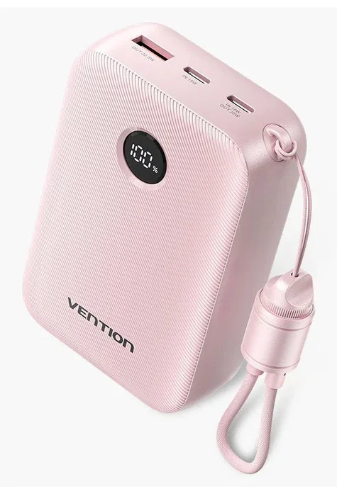 Vention Power Bank FKBP0-C 20000mAh 22.5W Fast Charge Portátil con Cable USB-C Incorporado, Apto para Avión, Rosa, Negro, Beige, Azul