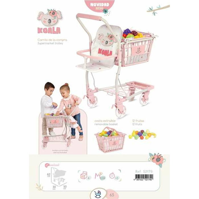 Decuevas Carro de la Compra Koala con Portabebé y Set de 12 Frutas para Muñecas