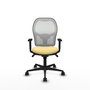 Silla de oficina Jorquera con mecanismo Sincro tapizada con Similpiel color Crema y malla color Blanco. Equipada con lumbar 1D, Brazos 1D y Ruedas 65mm nailon