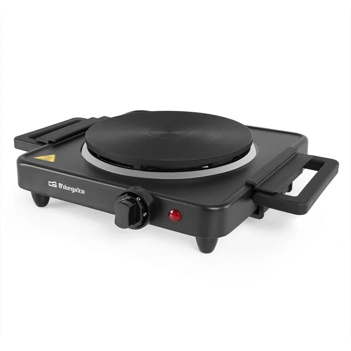 Orbegozo PE 2815 Placa Eléctrica de Encimera Plegable, 1 Zona, 1500W, Negro, con Asas Plegables e Indicador Luminoso