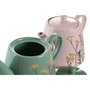 DKD Home Decor Set de 2 Teteras de Gres Botanico, 850ml, Verde y Rosa