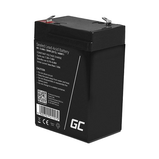 Green Cell AGM11 Batería Sellada de Plomo Ácido 6V 5Ah Negro para UPS Green Cell AGM11 Batería Sellada de Plomo Ácido 6V 5Ah Negro para UPS