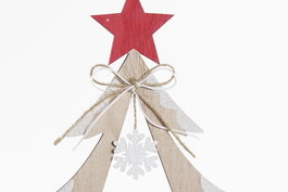 DKD Home Decor Decoración Navidad Tradicional Árbol MDF Natural Rojo 8 x 31.5 x 21 cm (6 Unidades)