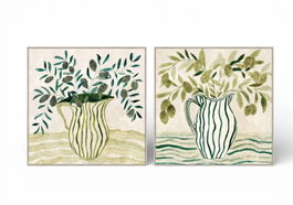 DKD Home Decor Cuadro Lienzo Jarrón Olivo, Set de 2 unidades, Verde, 100x100 cm