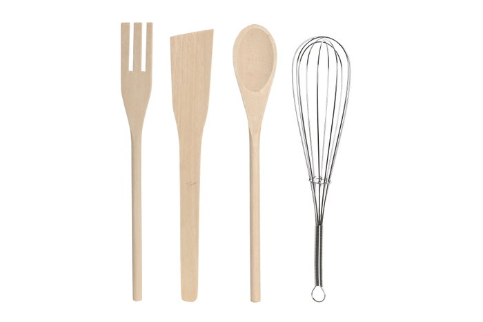DKD Home Decor Set de 5 Botes para Utensilios de Gres y Madera Topitos Beige