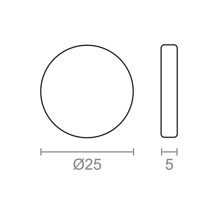 Micel IM28 Imán de Neodimio Disco, Magnetización Axial, Ø25 x 5 mm, Gauss 2.2, Carga Máx. 8.50 kg, Acabado Níquel