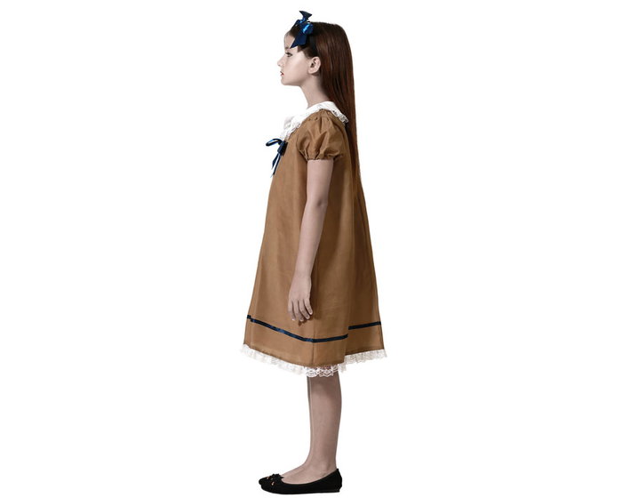 Disfraz Muñeca Vintage Marrón con Lazo Azul para Niña - Halloween - Tamaño para 5-6 Años