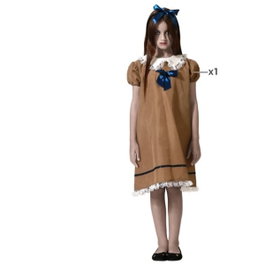 Disfraz Muñeca Marrón con Lazo Azul para Niña 5-6 Años Halloween