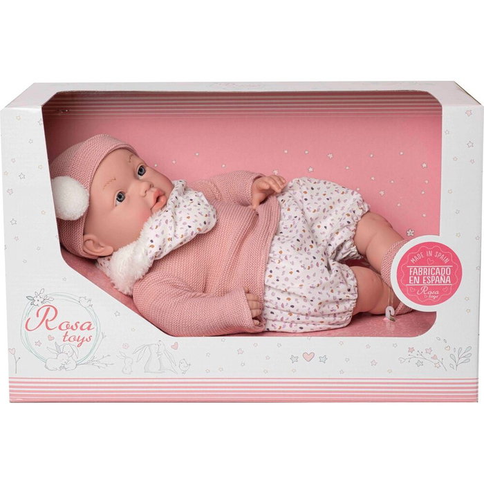 ROSA TOYS Muñeca Bebé Reborn Daniela Llorona Bufanda Rosa 40cm Aprieta Su Barriguita Y Llora Como Un Bebé De Verdad