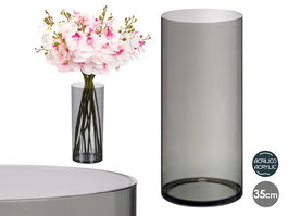 Giftdecor Jarron Cilindrico de Acrilico Negro, 15 cm de Ancho x 35 cm de Alto, Decoracion y Regalo (Set de 12)