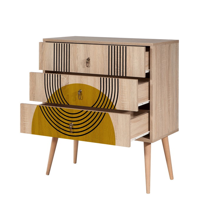Hanah Home City Trio Sun Cómoda Moderna Abstracta con Patas de Madera y Amplio Almacenamiento 80x89x40 cm