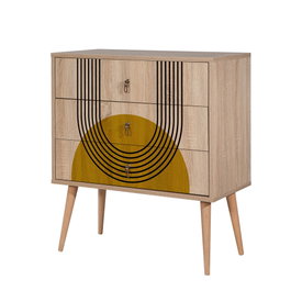 Hanah Home City Trio Sun Cómoda Moderna Abstracta con Patas de Madera y Amplio Almacenamiento 80x89x40 cm