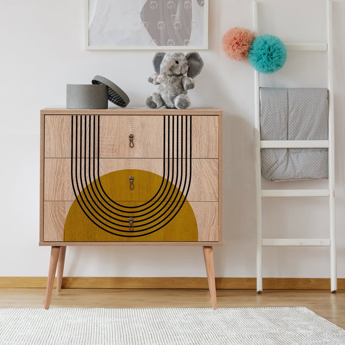 Hanah Home City Trio Sun Cómoda Moderna Abstracta con Patas de Madera y Amplio Almacenamiento 80x89x40 cm