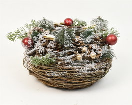 DKD Home Decor Portavelas de Ratán y Cristal Nevado Rojo