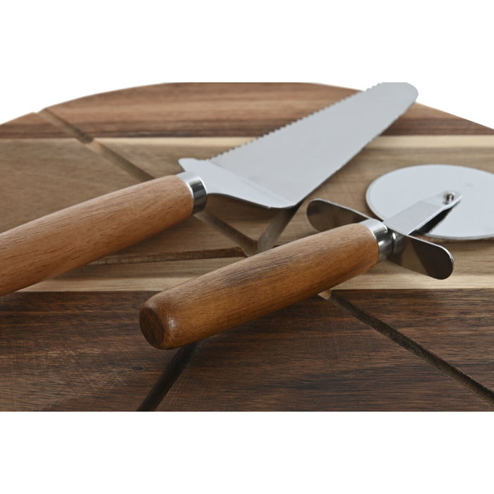 DKD Home Decor Set de 3 Tablas de Cortar de Acacia e Inox para Pizza