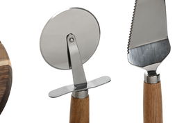 DKD Home Decor Tabla Cortar Basicos Acacia Inox Natural 40 x 1.5 x 30 cm Set de 3