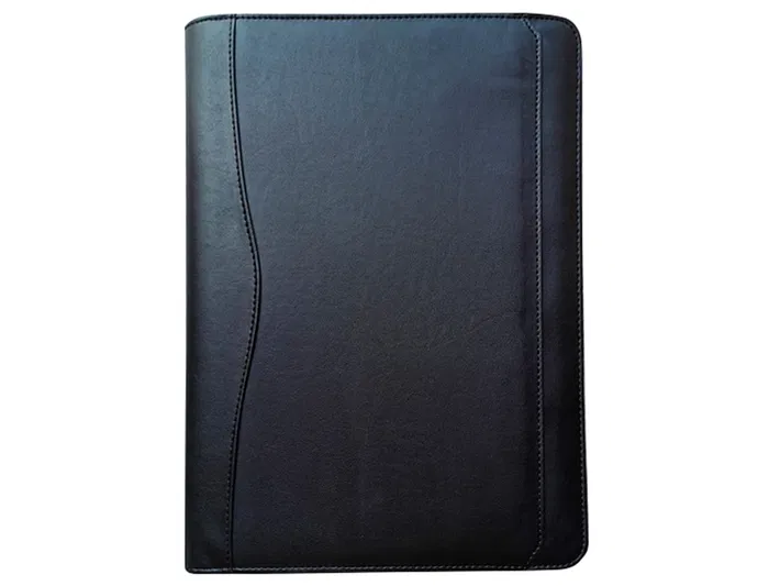 Q-connect Carpeta Portafolios Cremallera sin Anillas con Calculadora y Bolsa para Móvil, Negro, Plástico, 260x355 mm