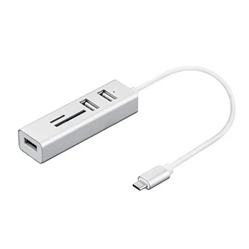 Nilox NX090301141 Hub USB 3.2 Gen 1 (3.1 Gen 1) Type-C, 3 Puertos USB 2.0 + Lector de Tarjetas SD/MicroSD, Plata, Plug & Play para Windows/Android/iOS