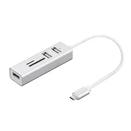 Nilox NX090301141 Hub USB 3.2 Gen 1 (3.1 Gen 1) Type-C, 3 Puertos USB 2.0 + Lector de Tarjetas SD/MicroSD, Plata, Plug & Play para Windows/Android/iOS