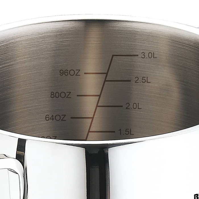 Bergner Batería 6 piezas de acero inoxidable para inducción, cazuelas con tapa Ø16, 18 y 20 cm, asas siempre frías, escala medición, apta todos fuegos