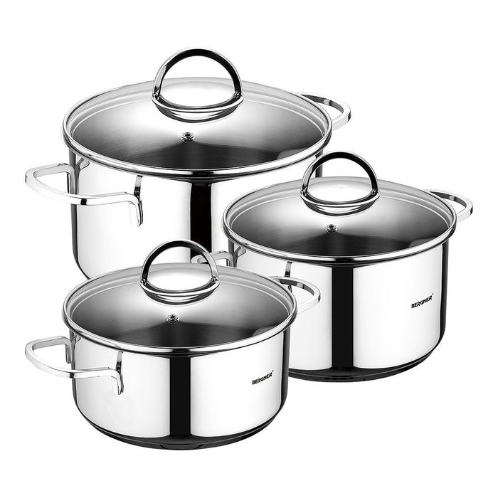 Bergner Batería Cocina 6 Piezas Acero Inoxidable para Inducción - Cazuelas con Tapa Ø16 cm (1,75 l), Ø18 cm (2,3 l), Ø20 cm (3,3 l) - Asas Siempre Frías y Escala de Medición Bergner Batería Cocina 6 Piezas Acero Inoxidable para Inducción - Cazuelas con Tapa Ø16 cm (1,75 l), Ø18 cm (2,3 l), Ø20 cm (3,3 l) - Asas Siempre Frías y Escala de Medición