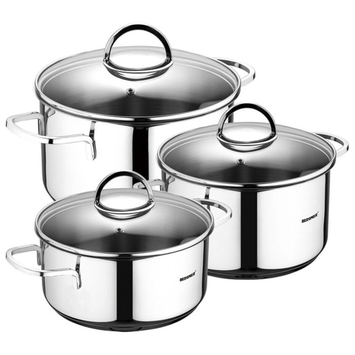 Bergner Batería de 6 piezas de acero inoxidable para inducción con cazuelas de 16, 18 y 20 cm