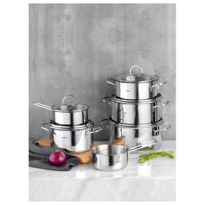 Bergner Batería de 6 piezas de acero inoxidable para inducción con cazuelas de 16, 18 y 20 cm