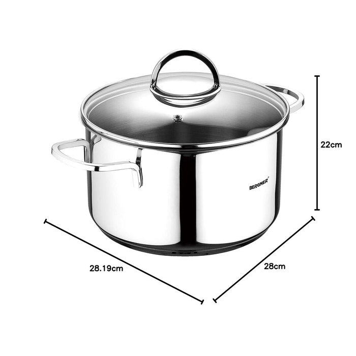 Bergner Batería de 6 piezas de acero inoxidable para inducción con cazuelas de 16, 18 y 20 cm