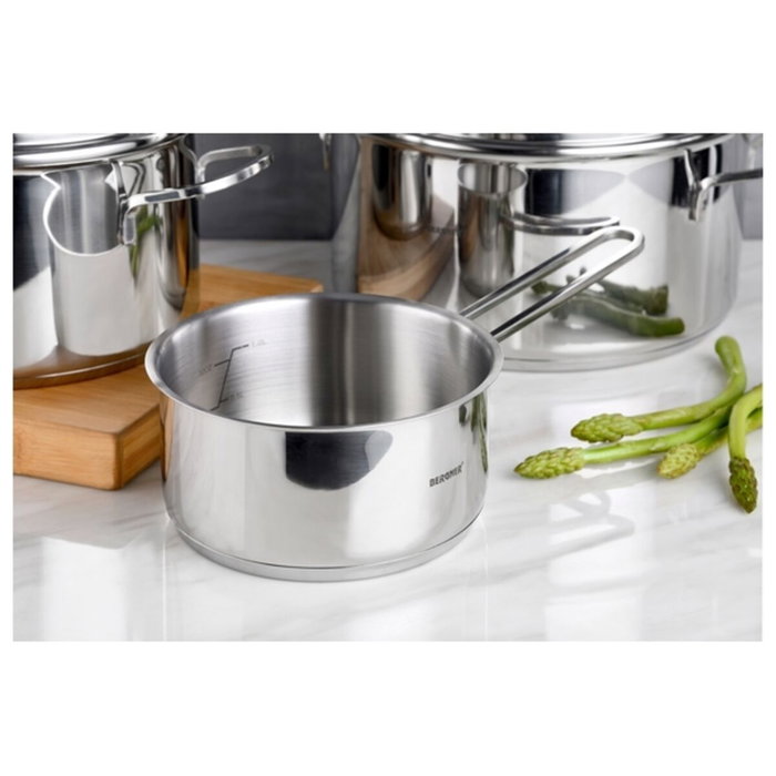 Bergner Batería de 6 piezas de acero inoxidable para inducción con cazuelas de 16, 18 y 20 cm