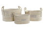 DKD Home Decor Cesta Boho Marron Claro Set de 3 Piezas Fibra y Algodón 23 x 20 x 34 cm
