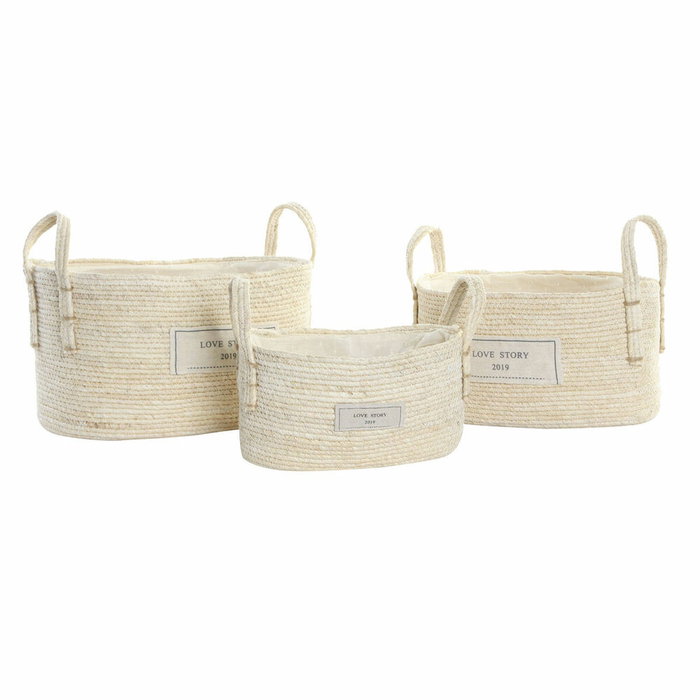 DKD Home Decor Set de 3 Cestas de Fibra de Algodón 34x23x20 Natural DKD Home Decor Set de 3 Cestas de Fibra de Algodón 34x23x20 Natural