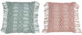 DKD Home Decor Set de Cojines de Algodón con Macramé, Verde y Rosa