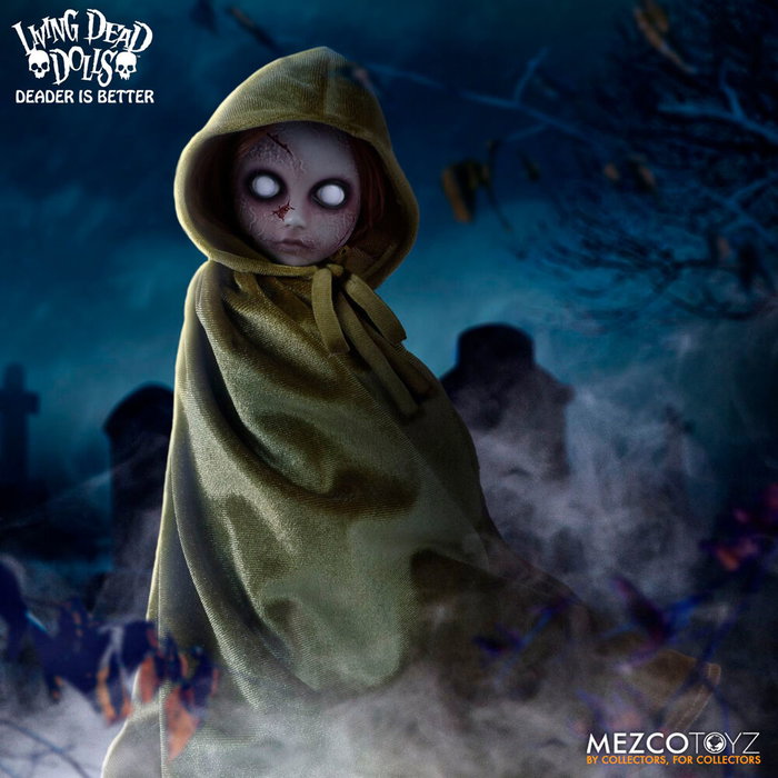 MEZCO TOYZ Muñeca Posey Living Dead Dolls 25,5cm Vestido Desgastado Ojos de Cristal 18 Puntos de Articulación Accesorios