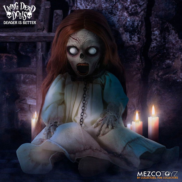 MEZCO TOYZ Muñeca Posey Living Dead Dolls 25,5cm Vestido Desgastado Ojos de Cristal 18 Puntos de Articulación Accesorios
