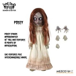 Mezco Toyz Figura Articulada Living Dead Dolls Posey de 25.5 cm con 18 Puntos de Articulación, Túnica, Placas Faciales, Manos, Rosa y Grillete