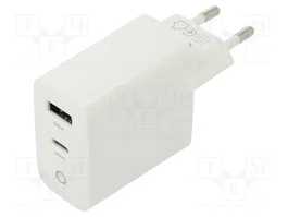 Gembird Cargador de red GaN 30W con USB-C y USB-A blanco