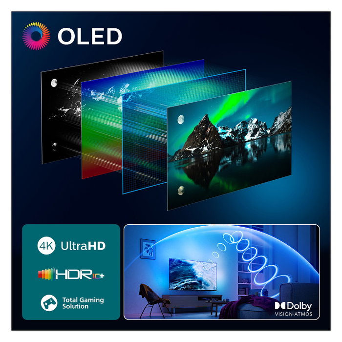 Philips 77OLED810/12 OLED TV 77" 4K Ultra HD 144Hz Smart Google TV con Ambilight, HDR10+, Dolby Vision/Atmos, 4x HDMI 2.1, para Gaming con AMD FreeSync y NVIDIA G-SYNC, Negro