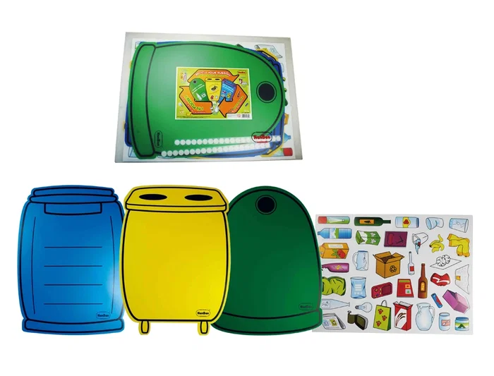 Henbea Juego Didáctico de Contenedores para Reciclaje de Plástico, Vidrio, Papel y Material Orgánico, 36 Piezas