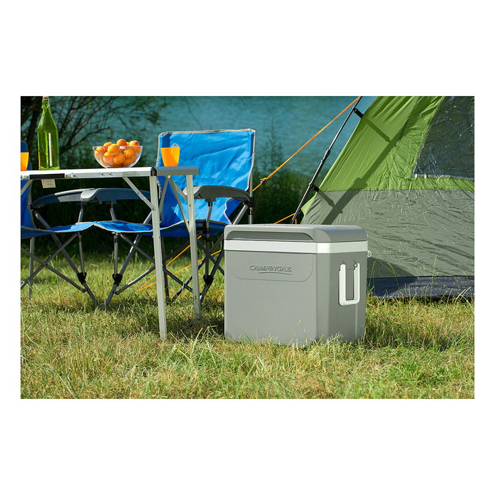 CAMPINGAZ Powerbox Plus Nevera Portátil Termoeléctrica 36L, Enfriamiento 22°C, 12V Coche, Asa, Antimicrobiana, Gris