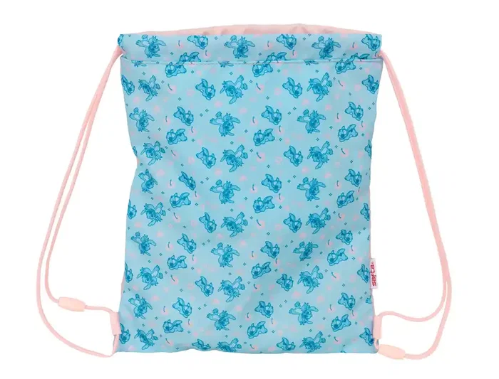 Bolsa Mochila con Cuerdas Lilo & Stitch Ohana Azul Rosa 26 x 34 x 1 cm