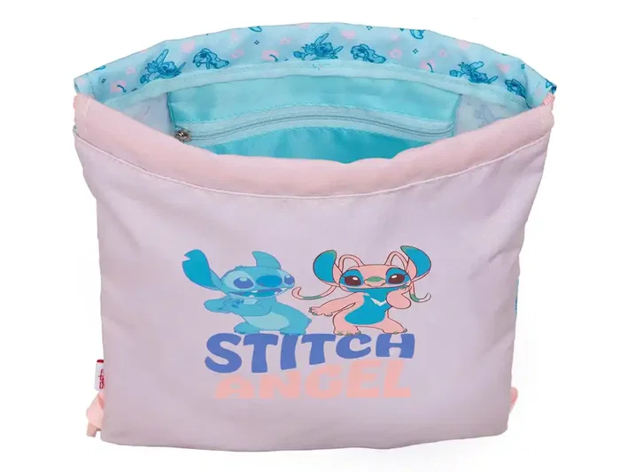 Bolsa Mochila con Cuerdas Lilo & Stitch Ohana Azul Rosa 26 x 34 x 1 cm
