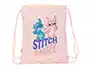 Bolsa Mochila con Cuerdas Lilo & Stitch Ohana Azul Rosa 26 x 34 x 1 cm