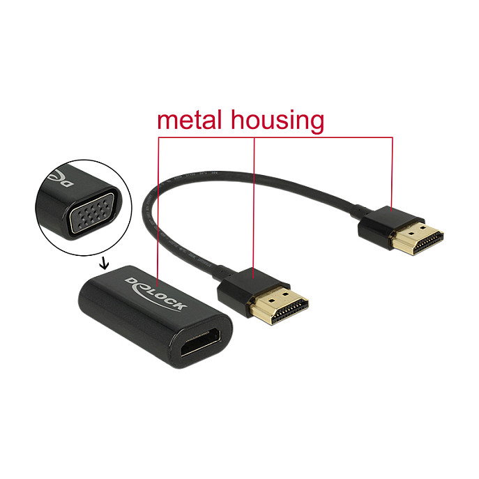 DeLOCK Adaptador HDMI-A Macho a VGA Hembra con Carcasa Metálica y Cable de 15 cm DeLOCK Adaptador HDMI-A Macho a VGA Hembra con Carcasa Metálica y Cable de 15 cm