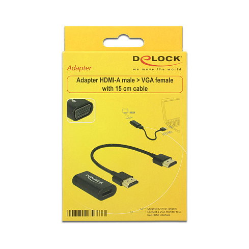 DeLOCK Adaptador HDMI Macho a VGA Hembra con Cable de 0,15 m