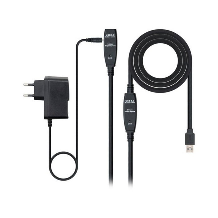 Nanocable Cable USB 3.0 Prolongador con Amplificador, Tipo A Macho a A Hembra, 5m, Negro