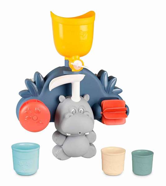 Smoby Juego Hipo Baño Juguete para el Baño de Agua con Rueda Giratoria para Niños +12 Meses. Contenido: Hipopótamo, Depósito, 3 Vasos, 2 Ventosas. Material Plástico