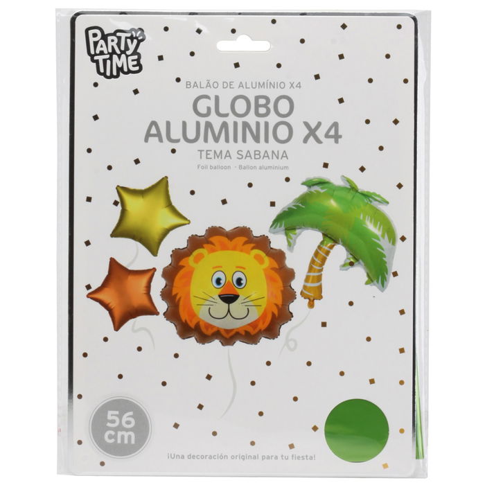 Party Time Juego De 4 Globos Tema Sabana Estrella Palmera León