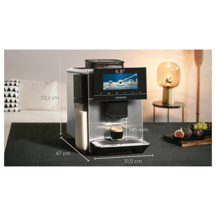 Siemens EQ.900 TQ903DZ3 Cafetera Superautomática con Molinillo de Cerámica, Espumador de Leche, 19 bares, 2.3 L, 1500 W, Negro y Acero Inoxidable