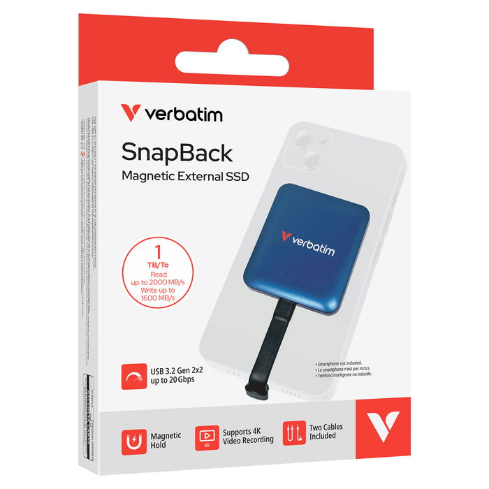 Verbatim SnapBack SSD 1TB Externo USB 3.2 Gen 2x2 Tipo-C - 2000 MB/s, 1600 MB/s, 20 Gbit/s, Azul